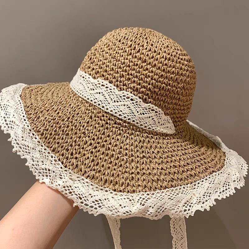 Lace Bow Big Brim Straw Hat Seaside Beach Sunscreen Hat Ladies Pretty Sun Hat