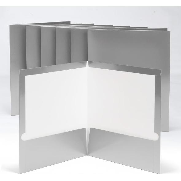 Mr. Pen- Paper Folders with Pockets, 6 pcs, Silver, Glossy Laminated Letter Size, Two Pocket Folder