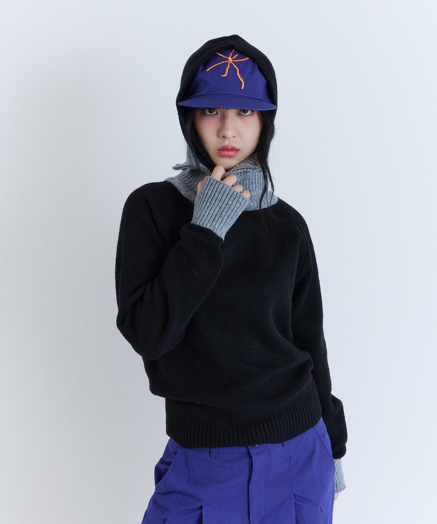 PARADIGMFILM [Ep.03] Slant High-Neck Hooded Knit (Black)