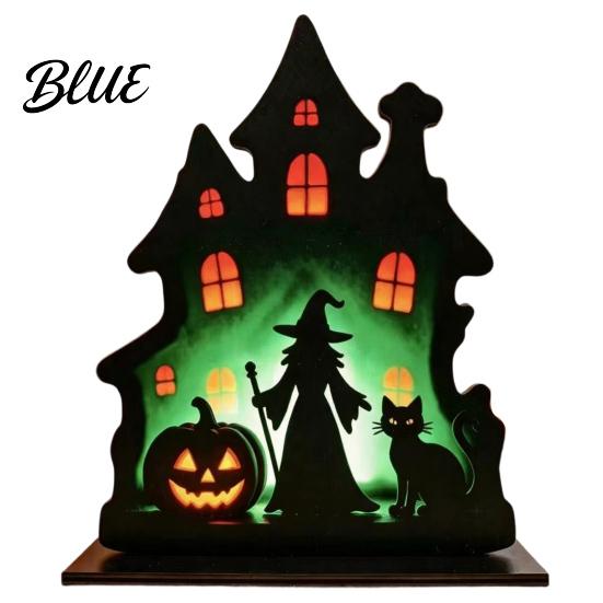 Haunted House Decoration Witch Wooden Table Centerpiece Spooky Castle Black Cat Standing Halloween