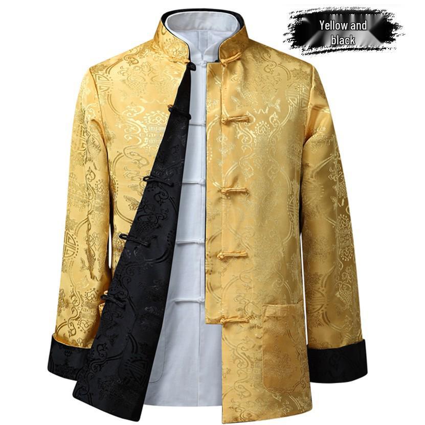 Men's Double-Sided Tang Suit Jacket – Spring/Autumn Ethnic Style with Frog Buttons and Stand Collar