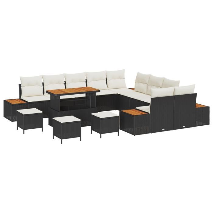 VidaXL Ensemble de canapé de jardin 14 pcs Noir Poly rotin, Ensemble de salon de jardin, canapé rectangulaire moderne, 3362980