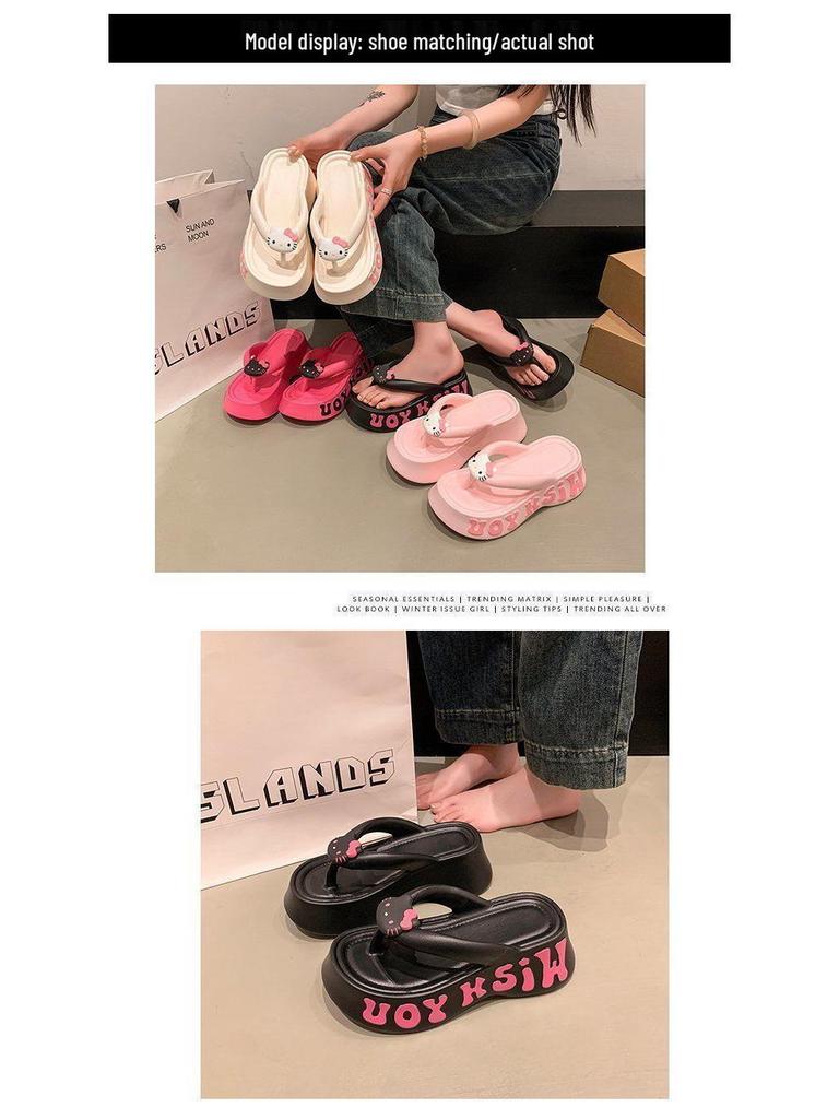 EVA Thick-Soled Cute Cartoon Kitten Clip-Toe Women's Flip-Flops - Summer Outdoor Height-Increasing Sandals