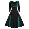 Womne Plus Size Long Sleeve Lace Panel A Line Sweetheart Neck Vintage Dress