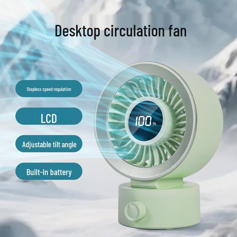 USB Rechargeable Desktop Fan with Digital Display - Low Noise, Strong Wind, Perfect for Office & Dorm Use