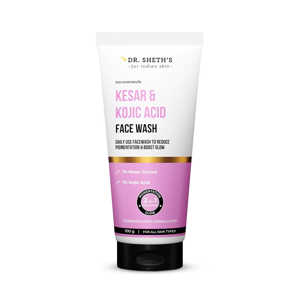 Dr. Sheth's Kesar&Kojic Acid Facewash|With Kesar,Kojic Acid,Niacinamide&Hyaluronic Acid|Pigmentation Free&Glowing Skin|Gently Cleanses&Exfoliates S