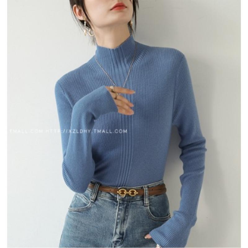 Women's Knitted Sweater Autumn/Winter New Style Apricot Long Sleeve Half High Collar Bottom Shirt