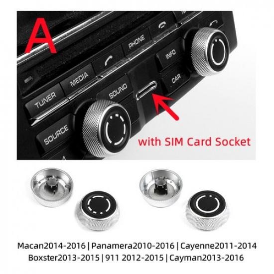 Pair Silver Car Front Volume Knob Upgrade Replace For Porsche 718 2016-