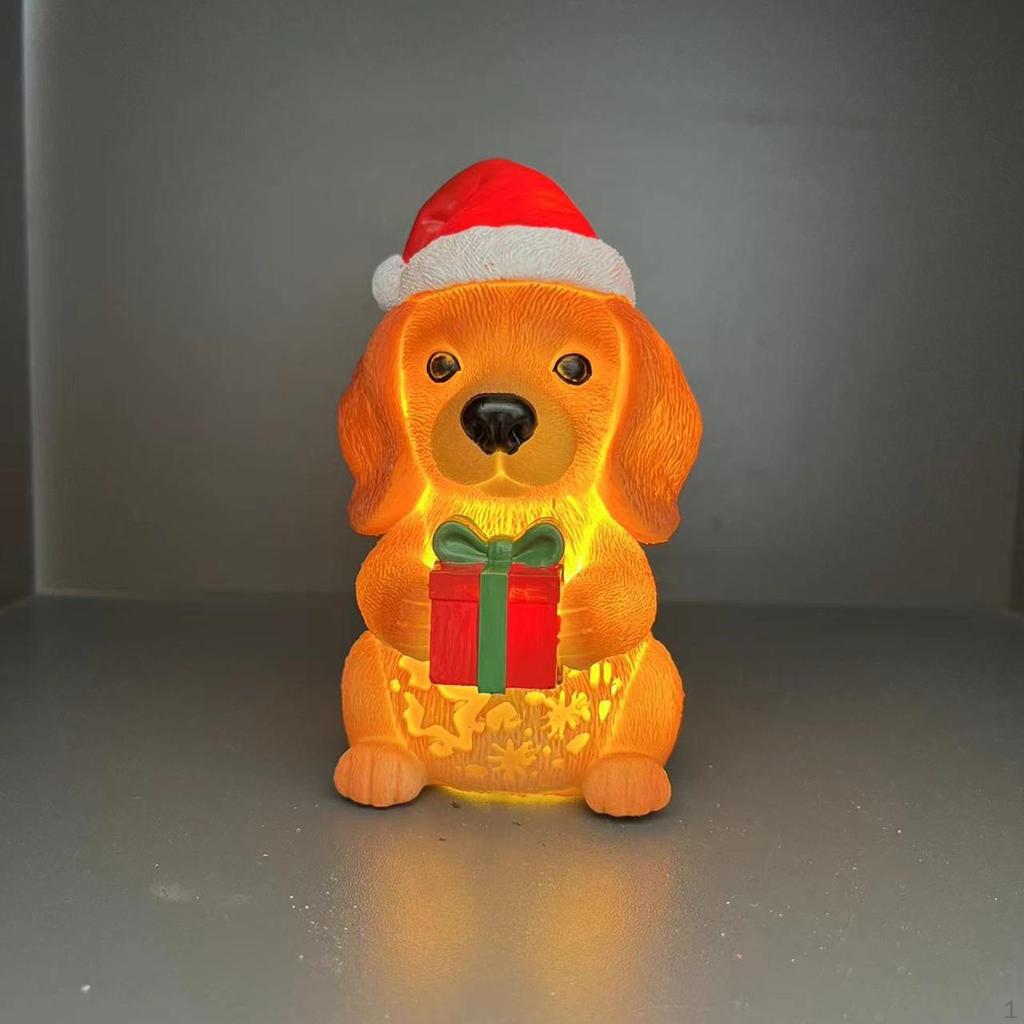 Night Light Puppy Statue Cute Desktop Ornament Cartoon with LED Creative Home Decor Christmas