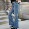 Women's Mid- Stretch Jeans Fashion Straight Leg Denim Pants With Pockets