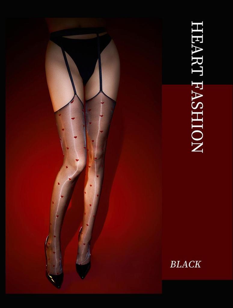 Sexy Heart Polka Dot Strappy Ultra-Thin Silky Temptation Black Stockings