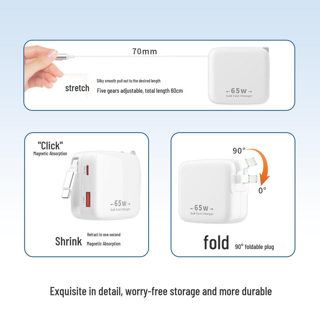 65W GaN PD Fast Charger for Apple & Huawei Devices