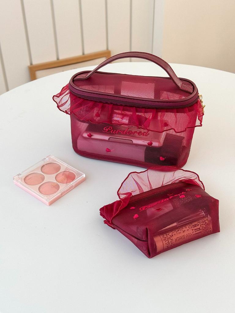 Ruffled Mesh Bag: Chic Portable Student Lipstick Holder