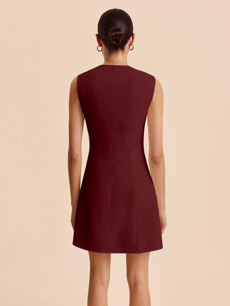 2025 Sleeveless Round Neck Button-Up Solid Color Women's Summer Dress