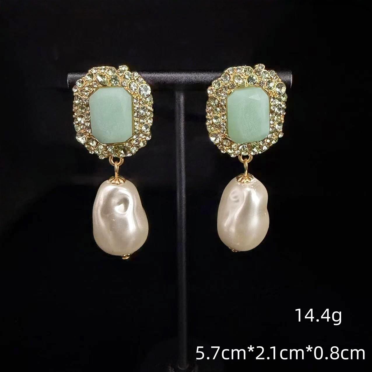 Jade Round Bead Water Drop Accessories Round Bead Collarbone Chain High-End Necklace Stud Earrings