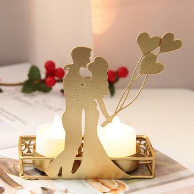 Złota Para Świecznik Tealight Romantyczny Walentynkowy Podwójny Świecznik na Rocznice Ślubu Urodziny Dekoracja Stołu