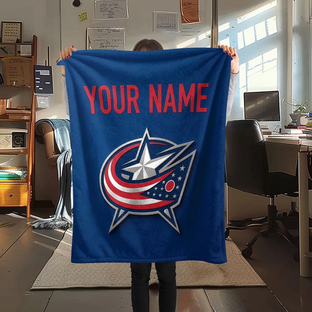 Custom Name,Columbus Blue Jackets Printed Flannel Blanket, soft throw for bedroom sofa, washable, Christmas present, great gift.