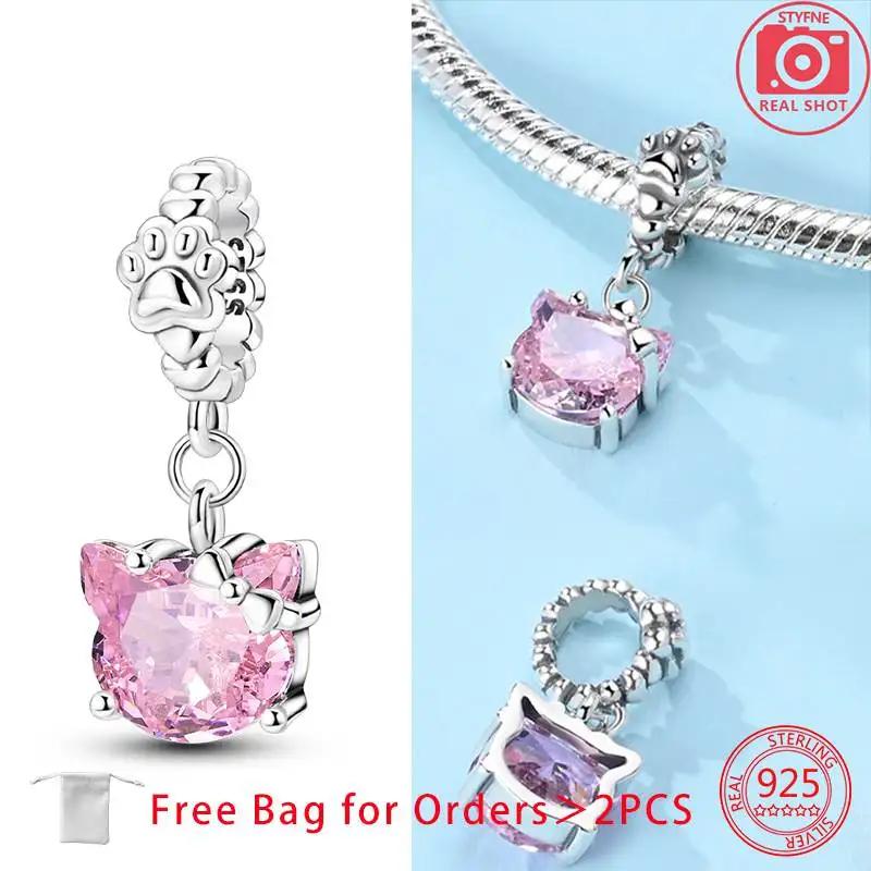 Anniversary Charms Copper Pink Cat Love Heart Beads Fit Original Bracelets Beads Charms Jewelry Making Fine Jewelry Gift