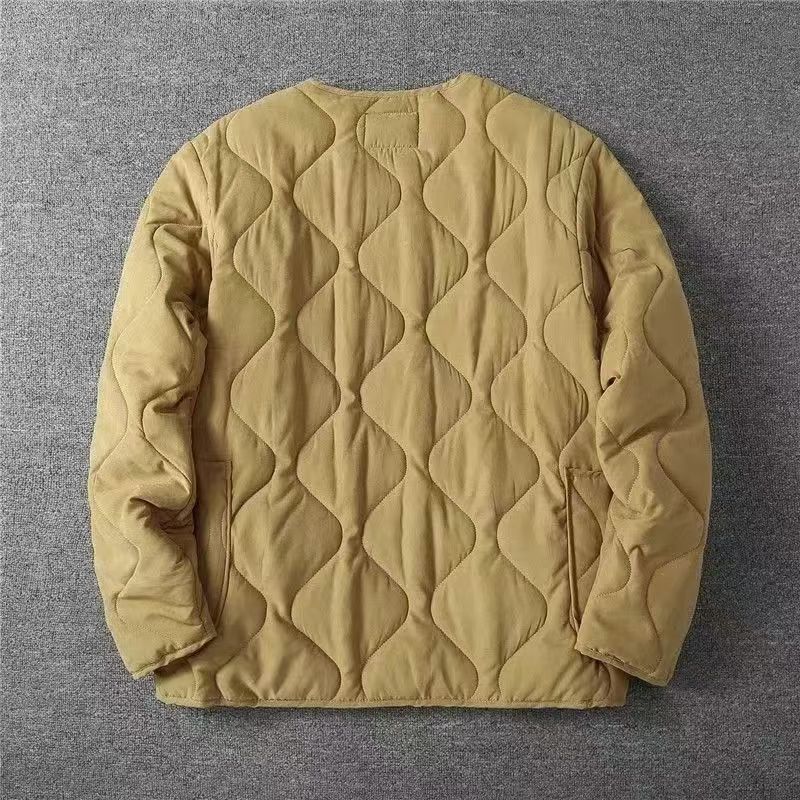Autumn Winter Men's Cotton Jacket Vintage Thick Warm Solid Geometric Pattern Overcoat Casual Long Sleeve Coats