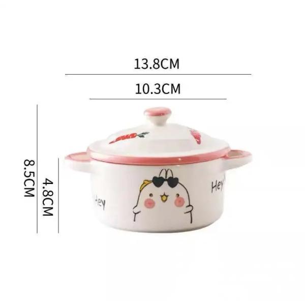 Ceramic Kitchen Bowl Baby Food Supplement Bowl Dinnerware Noodle Ramen Fruit Salad Steamed Egg Bowl Microwave Tableware with Lid