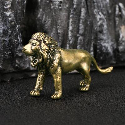 Pure Brass Lion King Figurines Miniature Home Desktop Decoration Ornament Antique Copper Animal Statue Home Decor Accessories