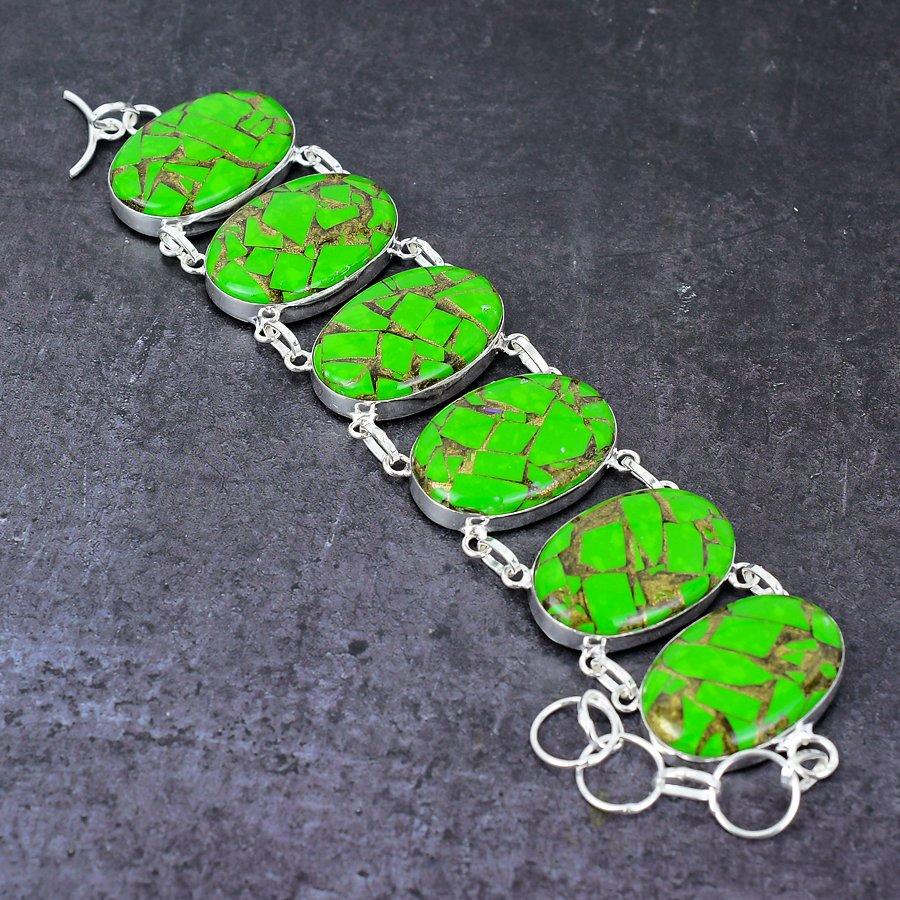 Armband aus 925er Sterlingsilber mit natürlichem kupfergrünem Türkis-Edelstein, 20,3 cm, U9r69