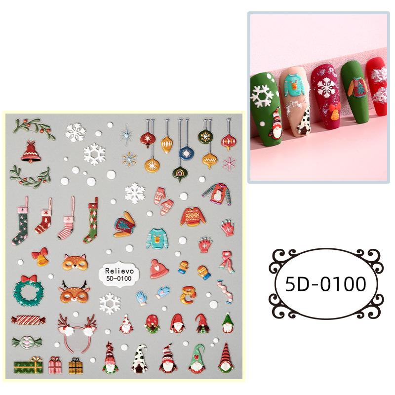 

Новые рождественские праздничные наклейки для нейл-арта, мультяшные 5D трехмерные рельефные украшения для нейл-арта, наклейки для ногтей 85*100mm