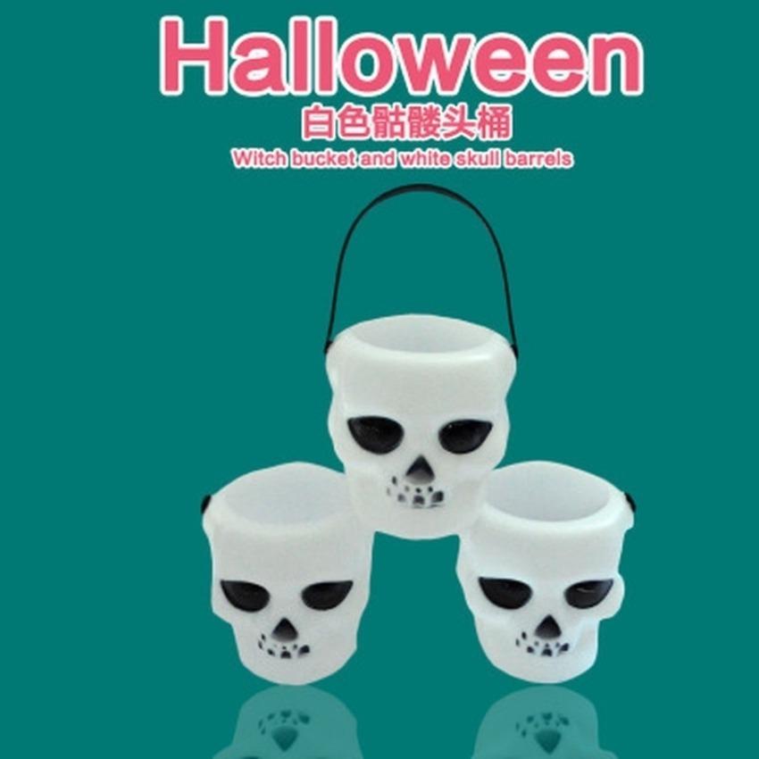 1 Pcs Black or White Plastic Candy Jar Skull Witch Cauldron Candy Kettle Halloween Party Hanging Props Halloween Decor