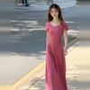 Solid Color Slim-fitting Short-sleeved T-shirt Dress for Children's Summer New Small Temperament Waist and Thin Dress