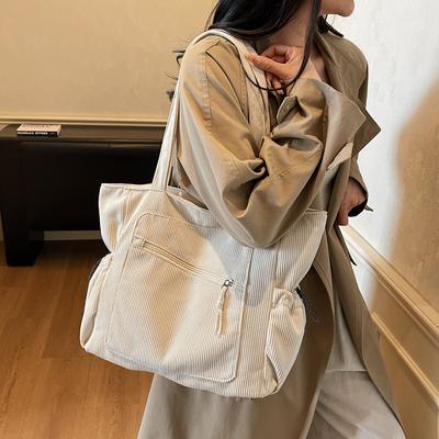 Student Class Commuter Large Capacity Tote Bag Women's Corduroy Shoulder Tote Bag