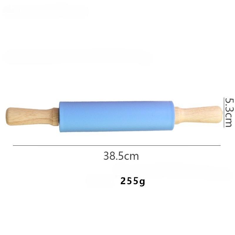1Pcs Non-Stick Silicone Rolling Pin Wooden Handle Pastry Dough Flour Roller Kitchen Cooking Baking Tool For Pasta Cookie Dough