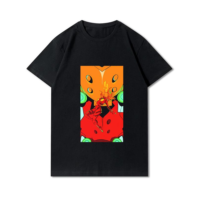 Pánská trička s potiskem Evangelion nadměrných velikostí Bavlněné topy Letní Anime Neformální Černá trička