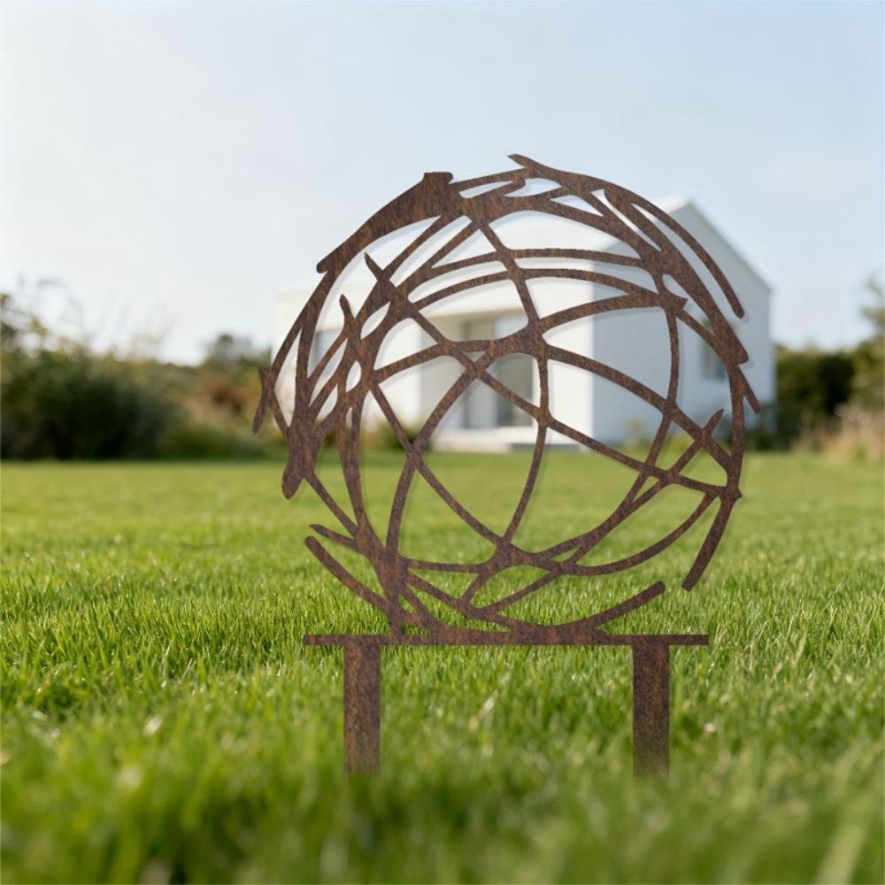 1 Stück Moderner Abstrakter Kugel Metall Gartenstecker Rustikales Eisenhandwerk Rasen Boden Nagel Außenkunst für Hof Garten Blumenbeet