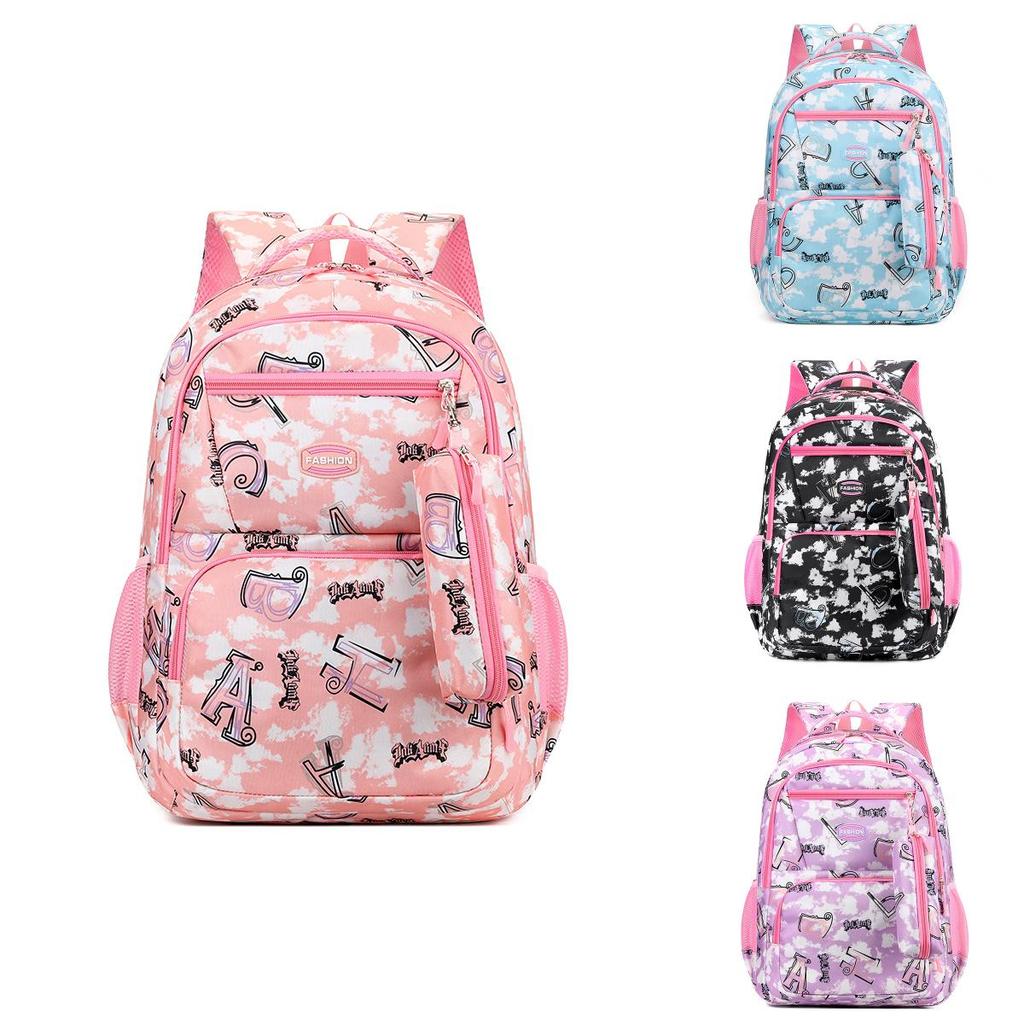 Striped Backpack Layered Zipper Large Capacity Storage Widened Strap Shoulder