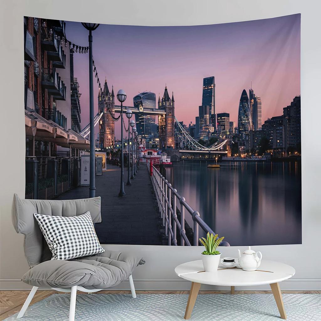 San Francisco Bay Bridge Tapestry City Night View Tapestry Landscape Tapestry Home Living Room Bedroom Wall Art Tapestries
