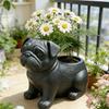 3D Printed Pug Figurine Planter, Realistic Dog Statue with Back Planting Slot, Matte Black Decor for Succulents Mini Plants Herbs, Multi-use Storage