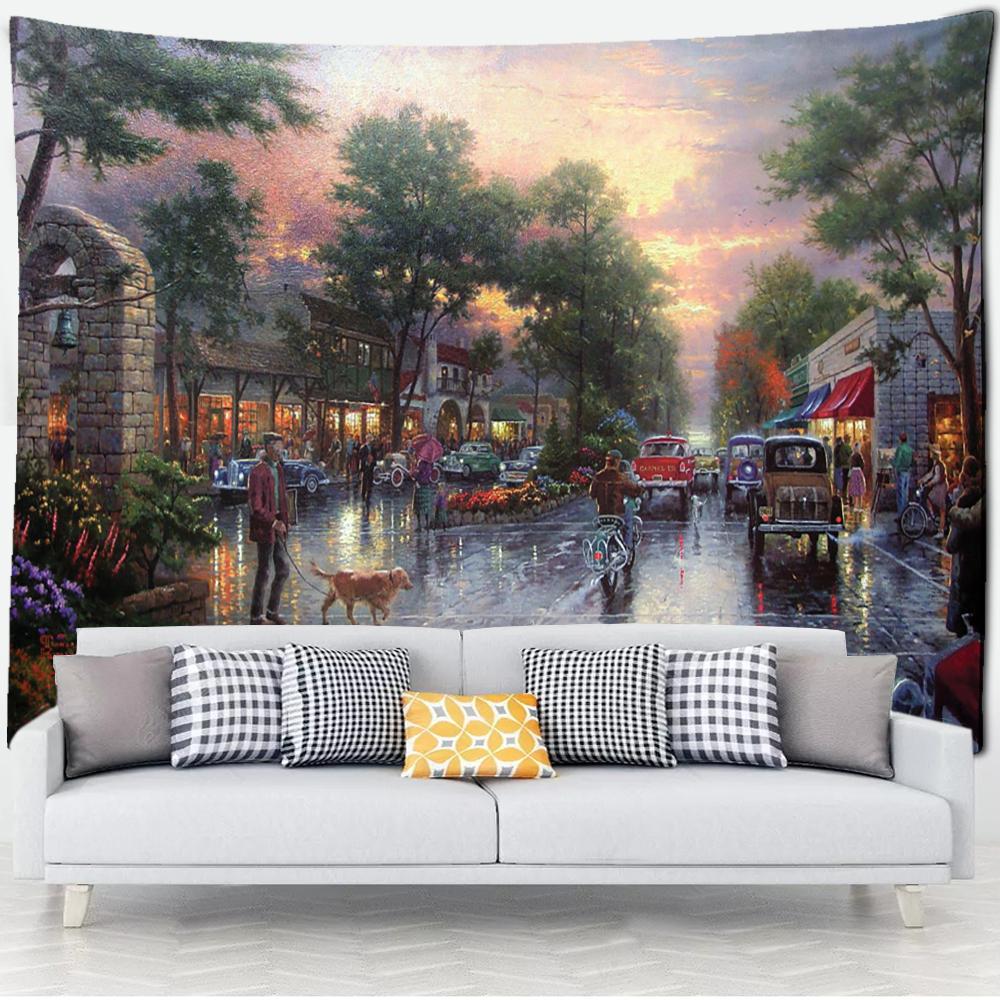 

Лесная хижина гобелен настенная картина маслом фон ткань печать психоделическое колдовство богемный декор 400x220cm