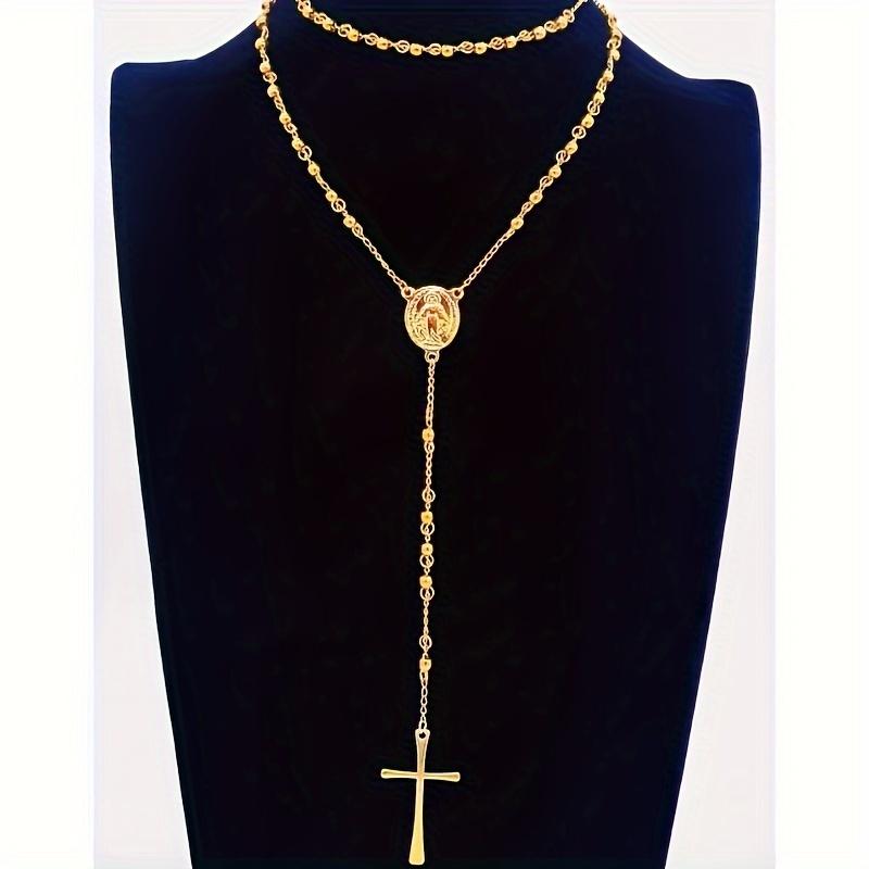 

1 шт., Ретро Унисекс Y-образное Ожерелье с Круглым Подвесом-Крестом, Роскошная и Стильная Розовая Цепочка золотистый