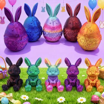 Velikonoční králík s vajíčkem a pohyblivým kloubovým králíčkem uvnitř 3D tištěný králíček Květinové vajíčko Figurka Velikonoční svátek Party dekorace