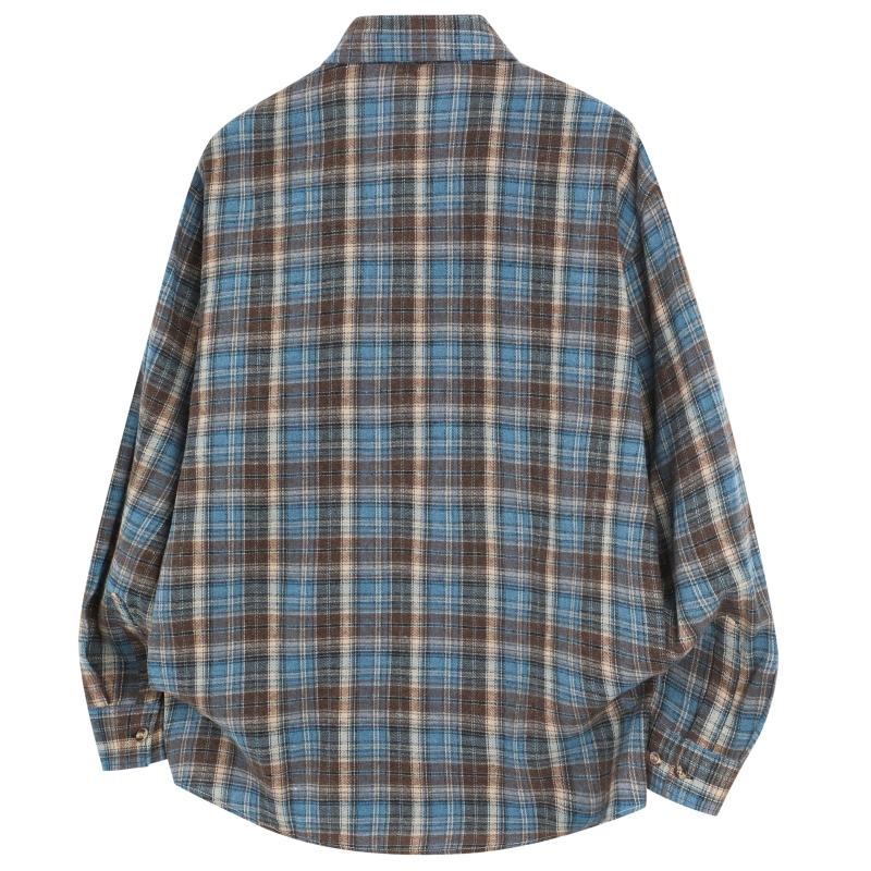 Herrskjortor Klassisk Rutig Vardaglig Knäppning Camisas Streetwear Vintage Man Långärmad Lös Vardaglig Överdimensionerad Cargo-skjorta