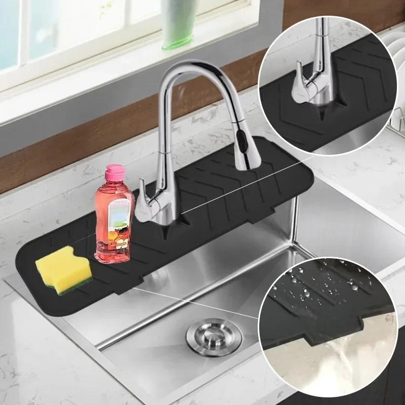Square Silicone Faucet Mat Sink Splash Pad Countertop Protector Bathroom Mats Water Ripples Kitchen Faucet Water Catcher Mat