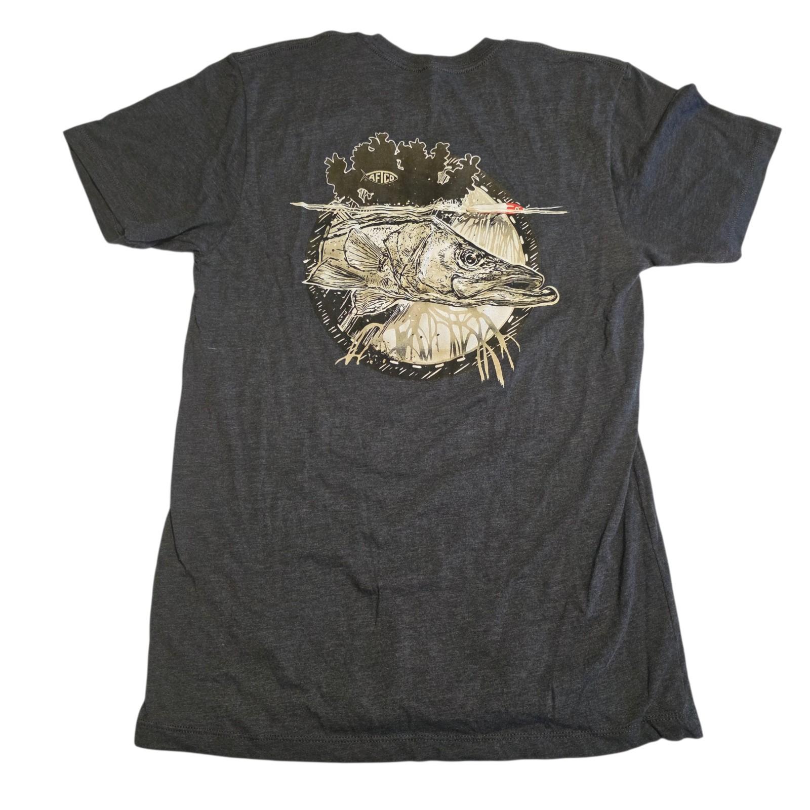 AFTCO T-Shirt Snook Fishing American Fishing Tackle Co Graphic Print Gray Small S