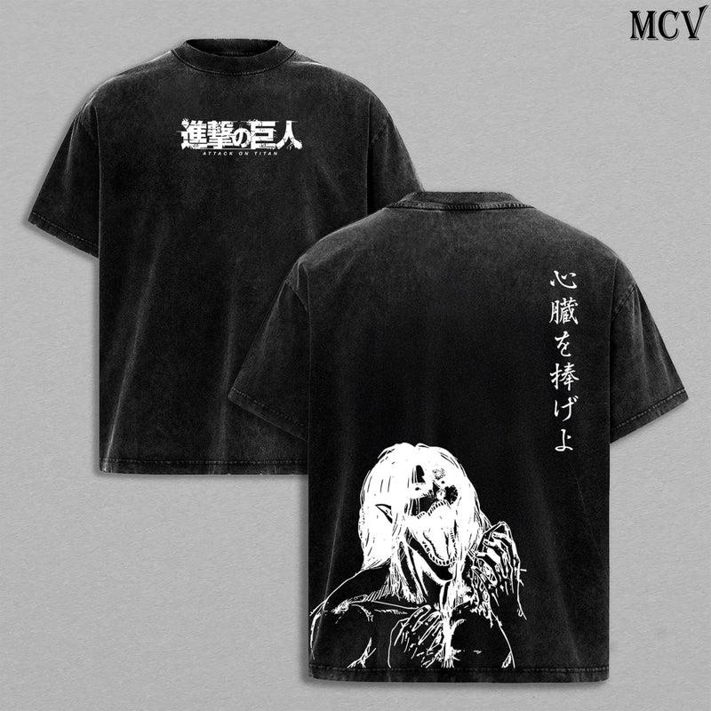 

Hot Anime Attack On Titan Eren Jaeger Clothing Men Women Short Sleeve Tshirts Washed Cotton Tee Retro T-shirt Harajuku T Shirt S