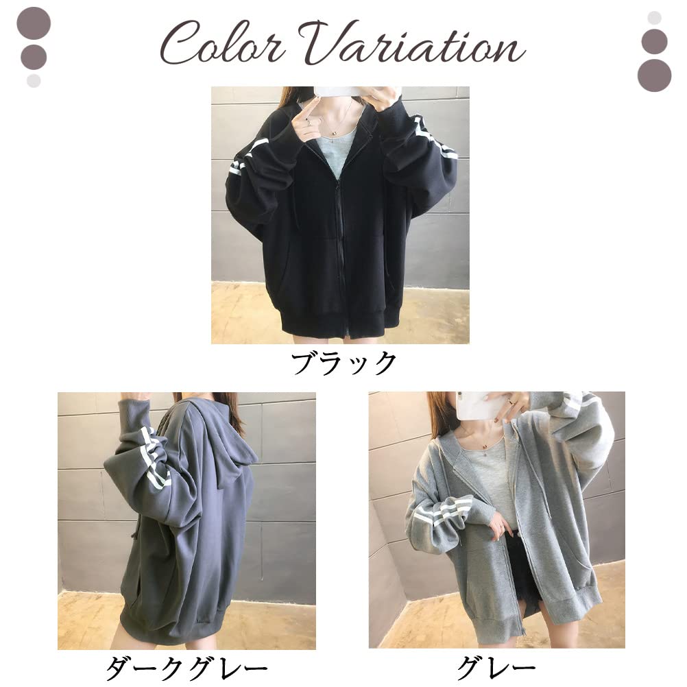 Oversized Loose Loungewear for [Ressh.N] Women's Hoodie, Fit, Zip-Up Fall/Winter (JP, Alphabet, 2XL, Standard, Black)