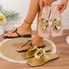 New Women Slippers Open-toe Square Toe Flip-flops Solid Color Slippers Beach Clip-toe Flat Metal Buckle Sandals Slides Women