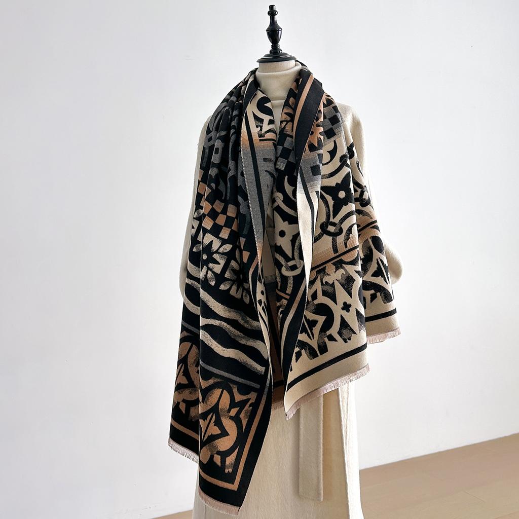 Imitation Cashmere High-Quality Geometric Printing Scarf, Versatile In Autumn And Winter, High-End Shawl, Coat Decoration And Warmth
