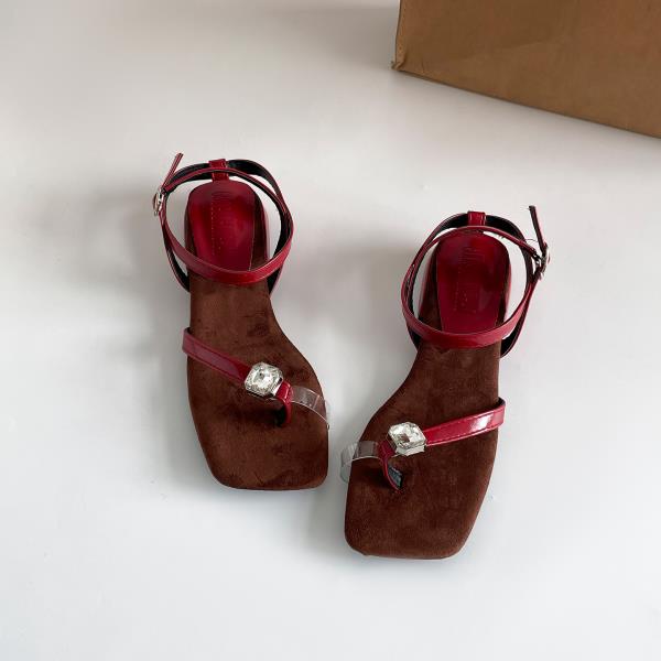 

Fashion All-Match Female Sandal Retro Woman Shoes 2025 Summer Block Heels Square Toe Girls Original New Outside Fashion Chunky Slides Sl 35