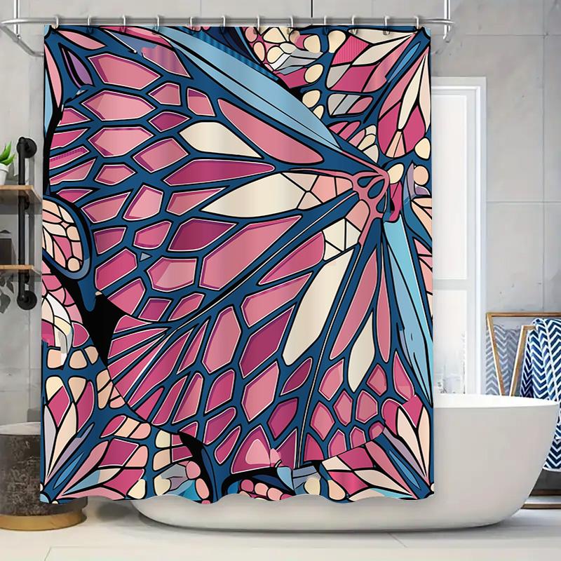 Colorful Mosaic Shower Curtain Pink Blue Abstract Design Bathroom Decor Waterproof Fabric Bathtub Liner for Home 90x180cm