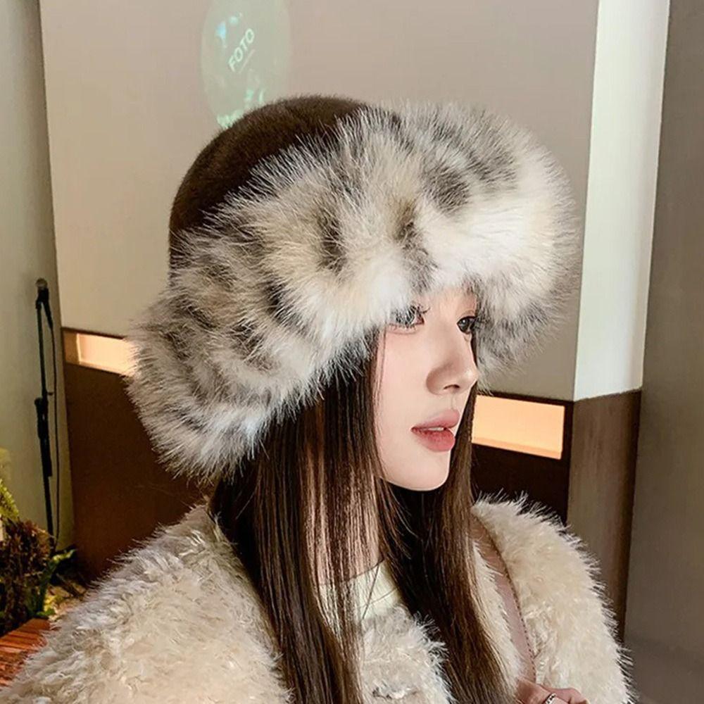 Windproof Plush Fisherman Hat Keep Warm Ear Protection Cap Fashion Faux Fur Bucket Hat  Winter