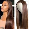 Womens Wine Red Middle Part Long Straight Wig Synthetic Heat Resistant Fiber Full Cap Daily Wear